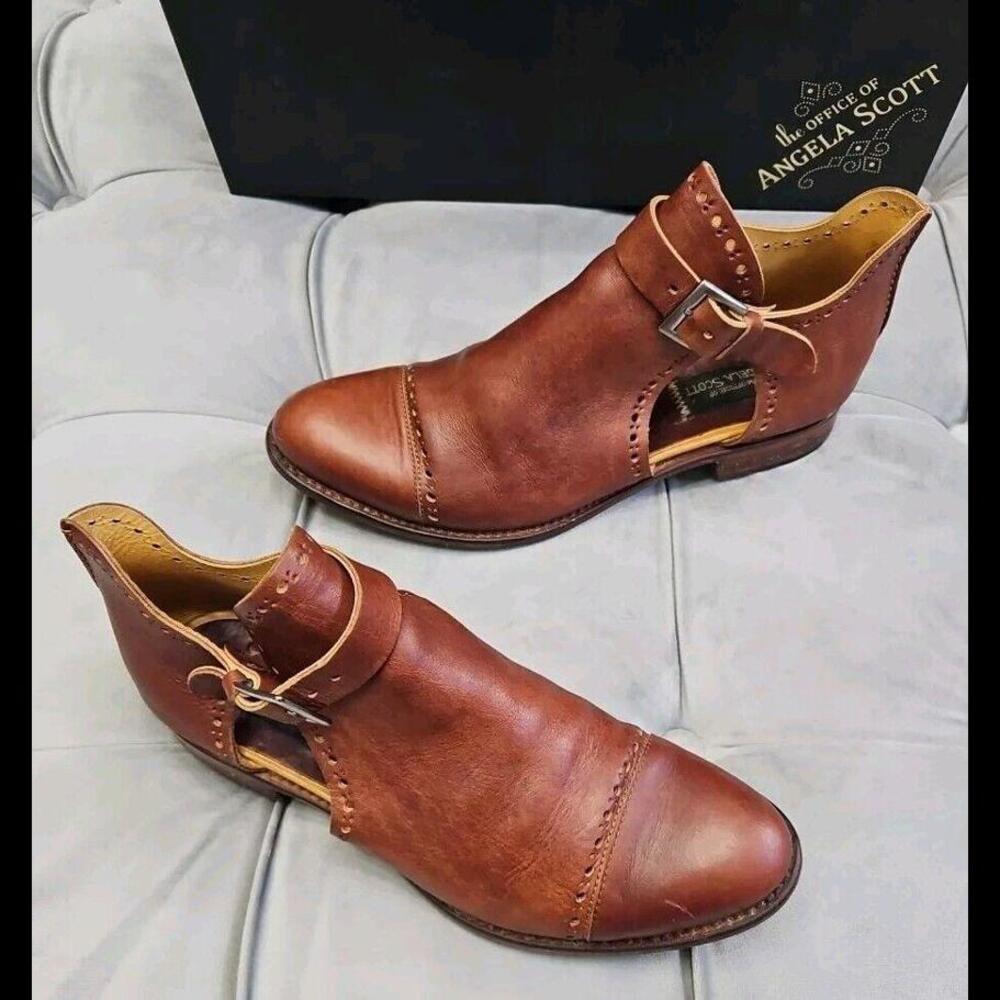The Office of Angela Scott Mr. Ed Brown Leather Womens Shoes Booties 37 7 $650